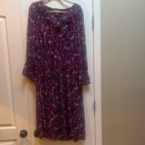 Calvin Klein Purple Floral Long Sleeve Dress